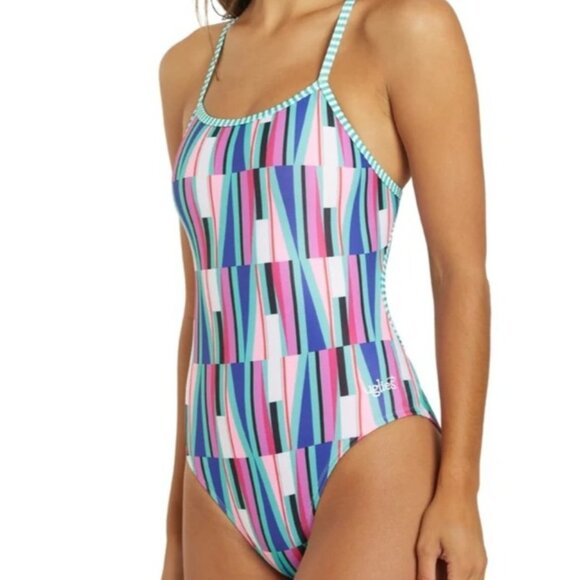 Dolphin Other - SIZE 28 Dolohin Uglies String Back Geometric Print Pink Green One Piece Swimsuit